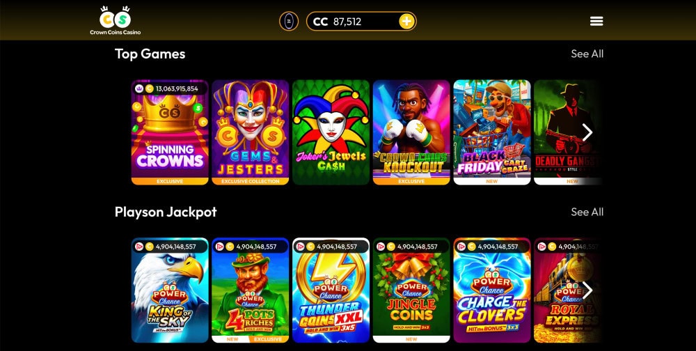 Crown Coins Casino game lobby illustration